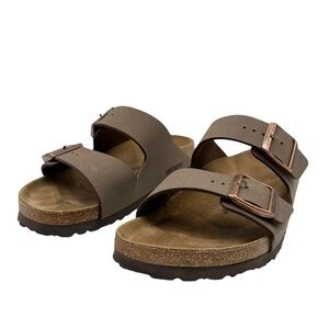 Birkenstock Arizona Slide Sandal Size 39, Mocha, narrow footbed